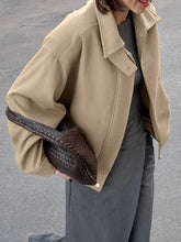 Aurohaya Elegant Oversized Wool Coat with Lapel Collar & Drop Shoulder for Women Casual Fall/Winter Outerwear